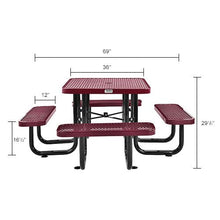 Global Industrial 36" Square Expanded Metal Outdoor Picnic Table, 69" W x 69" D Overall, Red