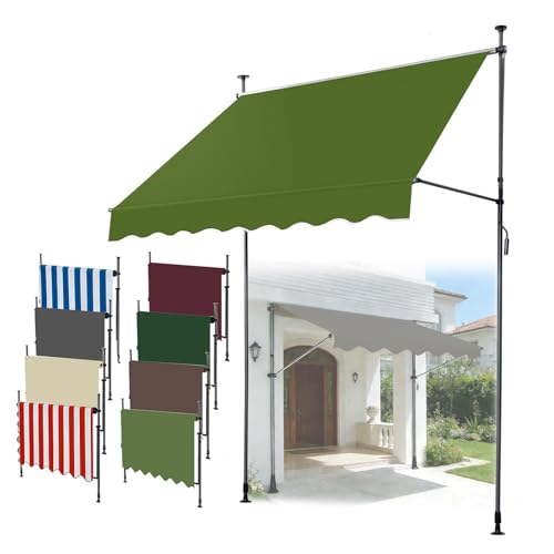 Large Patio Shade Awning 59" 118" 158" Manual Adjustable Retractable Awnings, Waterproof Canopy Cover and Steel Frame for Outdoor Garden Balcony Window Sunshade Shelter, Umbrellas(Green,400cm)