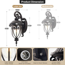 GOALPLUS 23 Inch Large Dusk to Dawn Outdoor Porch Lights for Garage, 2 Pack Bronze Wall Lantern with Photocell Sensor, Exterior Wall Light Fixture with Seeded Glass for House, Aluminium