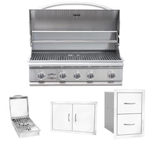 Bullet by Bull Stainless Steel Outdoor - Built-In Natural Gas Grill -Outdoor Kitchen Island Bundle - Includes 5 Burner BBQ, Side Burner Double Access Door & Double Storage Drawer