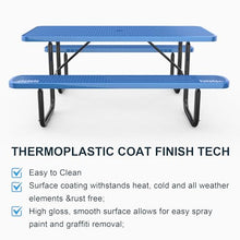 KEIKI 72" Heavy-Duty Metal Picnic Table with Benches, Commercial Outdoor Steel Table with 2.12" Umbrella Hole, 2.5mm Mesh Top, Rust-Resistant Coating, Patio Backyard Park Dining Furniture, Blue