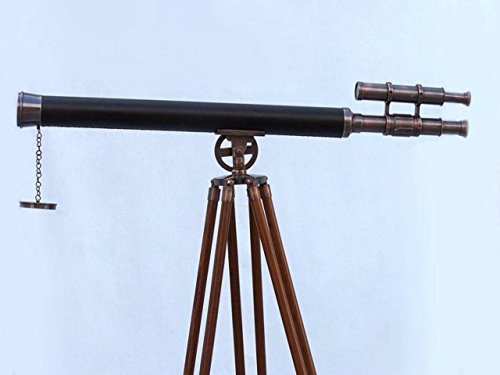 Hampton Nautical Floor Standing Antique Copper Leather Telescope 65