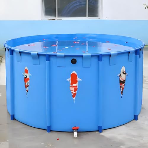 Zfmnoyev Round Fold Canvas Fish Pond, Above Ground Pool, Aquarium Pool Pond with Drain Valve, Large Outdoor Storage Tank, for Koi Pond Culture Agricultural Irrigation(1.2x1m)