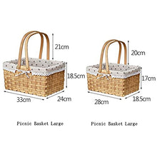 Storage Basket,Picnic Portable Handmade Fir Slices with Folding Handle，Idyllic Rattan Without Lid Hamper for Camping and Outdoor Party
