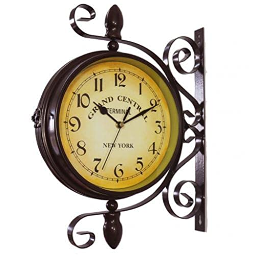 ERTTGWGF Retro Double Side Rotating Metal Hanging Clock Outdoor/Home/Garden Decor European Clock