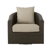 Christopher Knight Home Darius Outdoor Aluminum Framed Wicker Swivel Chair with Water Resistant Cushions, Mix Brown / Mix Khaki