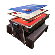 SIMBASHOPPING USA 7FT Multigame Pool Table with Air Hockey, Table Tennis, Red Brown