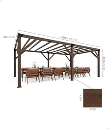 KYBOLT 12x20 Ft Wood Pergola with Retractable Sunshade Canopy Reddish-Brown