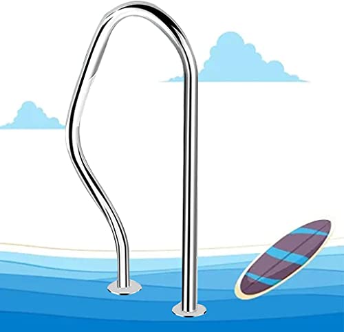 Pool Handrail Handle Grab Rails Swimming Stainless Steel Pool Handrails, Easy Install Safety Handrails with Bottom Plate, Curved SPA Handrails,Silver