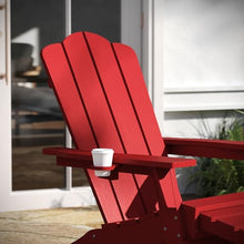 Taylor & Logan Nellis Adirondack Chair with Cup Holder and Pull Out Ottoman, All-Weather HDPE Indoor/Outdoor Lounge Chair in Red, Set of 2