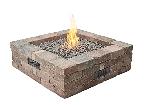 Outdoor GreatRoom Co Propane Fire Pit Kit - 51 Inch Square Bronson DIY Bonfire Gas Fire Pits for Outside Patio - Includes 64 Stone Paver Blocks, 42" Firepit Burner, Tumbled Lava Rock, 105,000 BTU