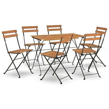 JIQHOHX 7 Piece Folding Bistro Set Solid Wood Acacia and Steel, Garden Table and Chairs, Garden Chairs Set, Patio Set, Outdoor Table and Chairs