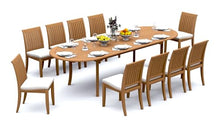 TeakStation 8 Seater Grade-A Teak Wood 9 Pc Dining Set: 122" Atnas Double Extension Rectangle Table and 8 Lagos Armless Chairs #31LG2800