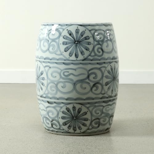 Artissance Approx. 17" High Soft Sky Blue Hand-Glazed Ceramic Garden Stool with Flower Motif