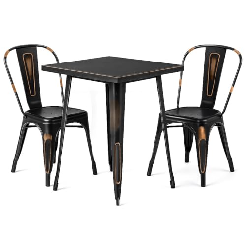 23" x 23" Metal Bistro Table Set – 3 Piece Indoor Outdoor Cafe Seating for Patio or Restaurant