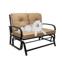 Patio Glider Bench Loveseat 2 Person Swing Rocking Chair Garden Double Rocker Chair with Cushion, Steel Frame (Khaki)
