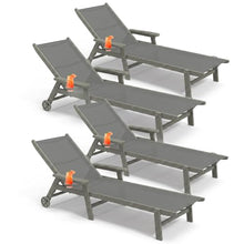 PLUUV Outdoor Pool Chaise Lounge Chairs Set of 4 with Cup Holder, Gray