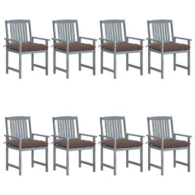 ZQQLVOO Patio Chairs with Cushions 8 pcs Solid Acacia Wood Gray, Outoor Bar Height Stools, Outdoor Dining Chair, Patio High Top Bar Height Stool Chairs for Home Entertaining