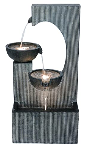Hi-Line Gift Ltd. Contemporary Semi-Circle Tiered Fountain Outdoor with Warm White LEDs, Gray