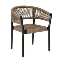 Benzara Roi Patio Dining Chair Set of 2 Truffle Rope Woven Dark Eucalyptus Wood Brown
