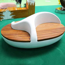 SABALON Patio Furniture Bench Fiberglass Leisure Chair, Outdoor Wood Veneer Rest Chair, Shopping Mall Public Area Waiting Chair, Square Park Stool Outdoor Bench