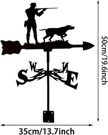 Weathervanes for Sheds Metal Stainless Steel Weather Vane with Metal Bracket Wind Direction Indicator for Outdoor Farm Garden Backyard Decor (Hunter and Dog)
