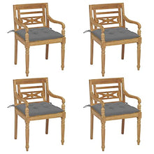 Foknhdi 4-Pack Teak Outdoor Dining Chairs with Gray Cushions, 21.7x20.3x33.1 in Solid Weather-Resistant Patio Seating for Garden, Balcony, Backyard