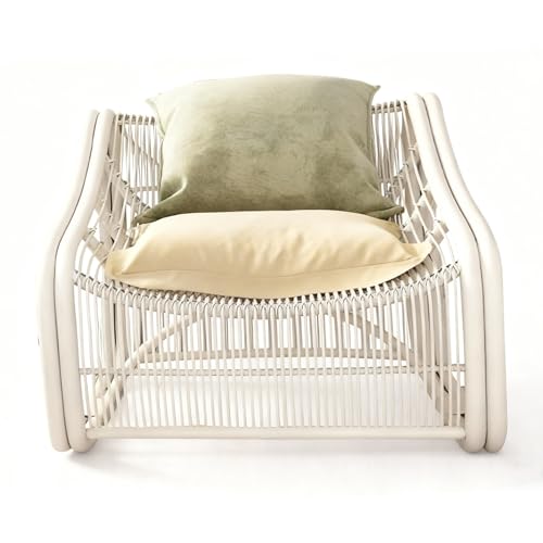 Apk i bc Rattan Armchair, Outdoor Lounge Chair with Comfortable Cushion, Breathable & Water-Resistant Rattan, Ideal for Patio, Includes 2 Throw Pillows(Off-White,80 * 100 * 100)