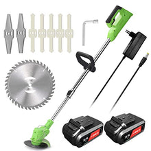 RWGOVLU Electric Cordless Weed Weed Eater with 2 Batteries and 3 Types Blades, Push Grass Trimmer Edger Lawn Tool, Adjustable Weed Trimmer Edger Lawn Mower for Lawn Yard Garden