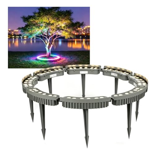 KPHYMOD AC24V Landscape Tree Ring Lights Outdoor, RGB Color Changing Round Plant Lights, Interlocking Design for Backyard Palm Tree Trunk Lighting(8 Packs)