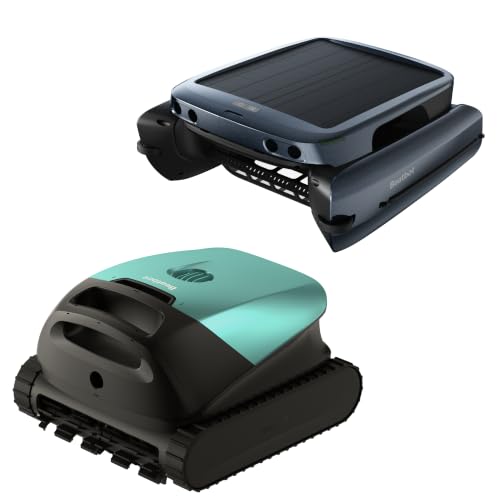 Beatbot Sora 10 Cordless Robotic Pool Vacuum Cleaner with iSkim 24/7 Cleaning Solar Powered Skimmer, Cleans Floor, Walls, Waterline and Surface-Cyan Green & Blue