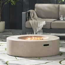 YOPTO Outdoor Lightweight Concrete Circular Propane Fire Pit,Fireplace 50,000 BTU,Providing Light and Warmth,Firepit Patio Heater for Garden Backyard Deck,Rain Cover,Light Grey
