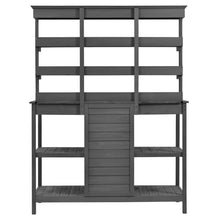 Sturdy Outdoor Garden Potting Bench with Storage Drawers and Open Shelving for Soil, Tools, and Supplies (Gray + Solid Wood + Wood)