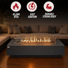 AMS 72" Rectangular Cast Concrete Propane Gas Fire Pit Table (Dark Gray)