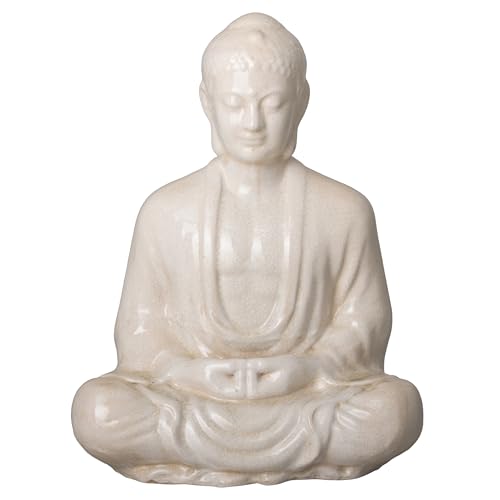 Emissary 30 in. H Glossy Glaze White Crackle Buddha Ceramic Garden Figurine