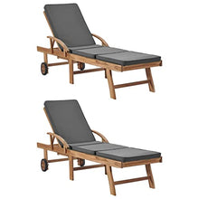WANGKENSU Sun Loungers with Cushions 2 pcs,Outdoor Wood Lounge Chaise, Lounger for Pool,Beach Sun Tanning Chair,Outdoor Bed,Patio Deck Chair, Solid Teak Wood Red (Grey 76.8" x 23.4" (L x W))