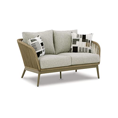 Signature Design by Ashley Swiss Valley Bohemian Outdoor Loveseat with Cushion Light Brown