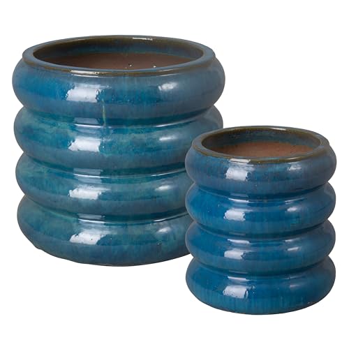 Emissary Teal Stoneware Round Planters Set of 2 23in L x 22in H