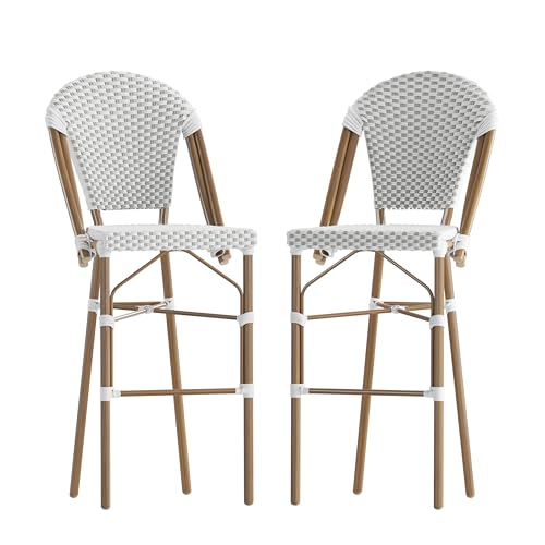Flash Furniture 30 in Indoor/Outdoor Barstool, White/Gray, 2-Pack