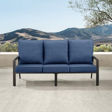 Oakland Living Black Aluminum Patio Deep Seating Outdoor Sofa Couch with Blue Cushions