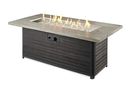 Outdoor GreatRoom Co Propane Fire Pit Table - Cedar Ridge Gas Fire Pits for Outside Patio - 61 Inch Concrete Firepit Fire Table with Matching Tabletop Cover, Composite Decking Base, 80,000 BTU