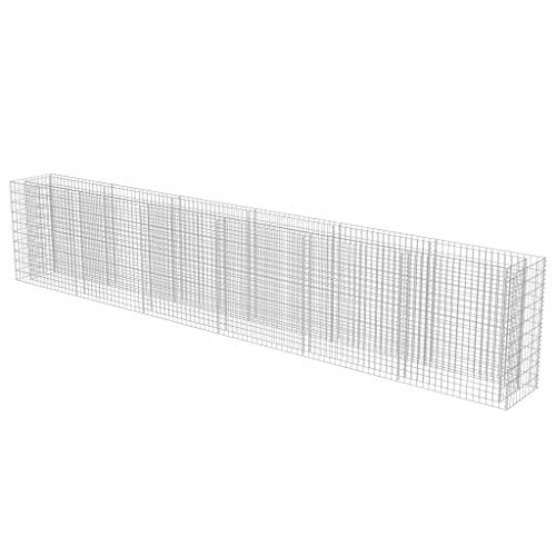 Gabion Raised Bed Galvanized Steel 212.6"x19.7"x39.4" with Self-Watering Ceramic Flower Pots White Black