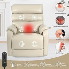 Dual Motor Lay Flat Power Lift Recliner Chair for Elderly Adults with Heat and Massage Functions, Leather Electric Reclining Sofa with USB Ports, Cream White Living Room Furniture