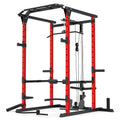 Mappding Power Cage with LAT Pulldown, Multi-Functional Squat Rack Red