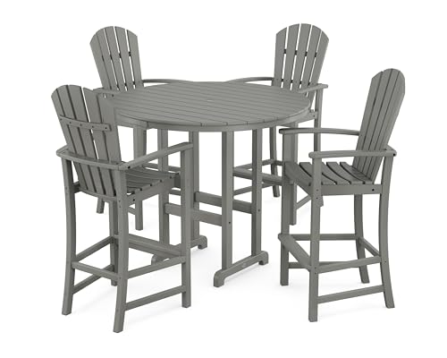 POLYWOOD® Palm Coast 5-Piece Round Farmhouse Bar Set in Slate Grey