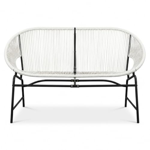 OYEFIT Outdoor Patio Wicker Loveseat, White PE Rattan, 52-Inch Wide,White PE Rattan, Black Iron Frame, 52 x 28.25 x 33 in, 42-in seat Width, Two-seat Design, Assembly Required