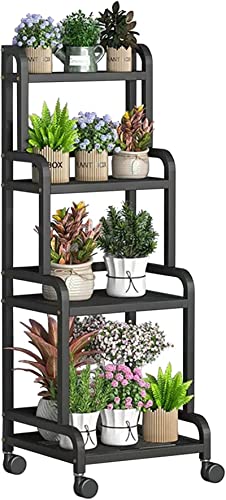 ZOCWJK Indoor Plant Stand Rolling Plant Shelf, 4 Tier Tall Flower Stand Ladder Flower Pots Holder with Rear Bar,Corner Plant Storage Display Rack for Balcony Living Room Garden,A-80x50x140cm