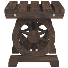 Favemtsl Patio Footstools Set of 2, Solid Fir Wood Outdoor Ottomans with Wagon Wheel Design, Burnt Wood Garden Footrests Side Tables for Backyard, Porch and Deck