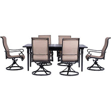 Hanover Brigantine 7-Piece Modern Outdoor Dining Set with 6 Sling Swivel Rocker Chairs and Expandable Cast-Top Table Tan