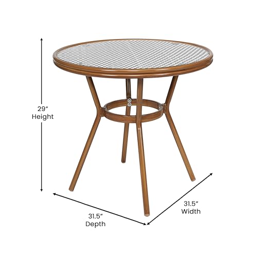 Flash Furniture Lourdes Indoor/Outdoor Bistro Set - Tempered Glass Table & 4 Chairs - Black & White Rattan/Natural Frame